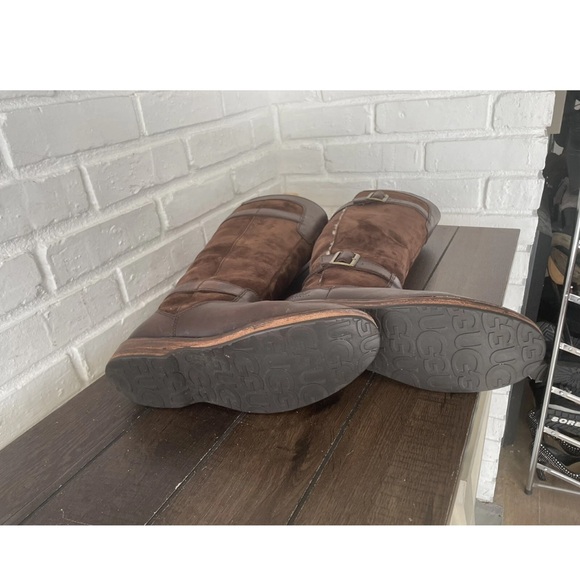 EUC UGG Dunwich Brown Leather Boots Buckle Hook Loop Knee High Winter Boots Sz 8 - Picture 3 of 10